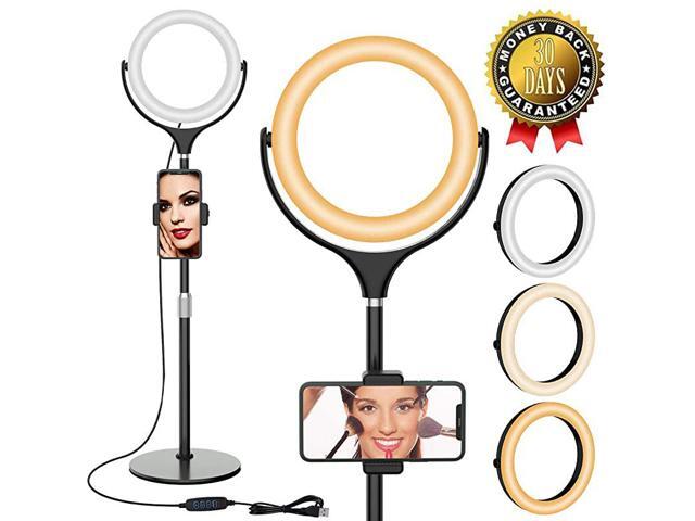 Ring Light for Video Conferencing Desk Circle Light for Laptop with Adjustable Metal Stand and Phone Holder for Video Recording Webcam Chat Makeup