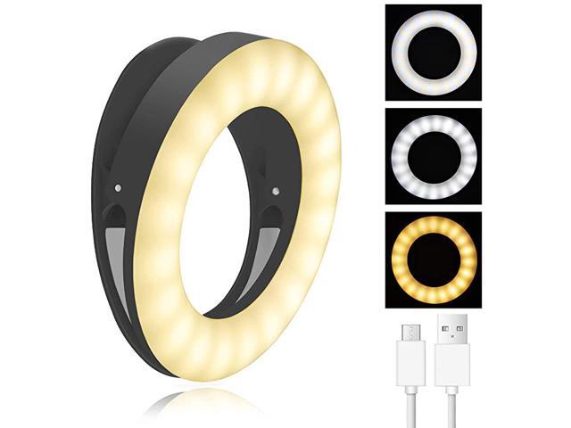 Ring Light 40 LEDs USB Rechargeable Portable Clipon Fill Light 3 Light Modes LED Circle Light for Camera Phone Video and Make up Black