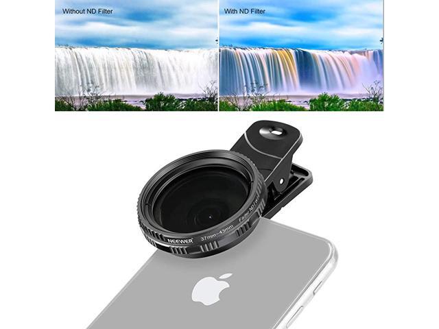 37mm Clipon ND 2400 Cellphone Camera Lens Filter Kit Adjustable Neutral Density Filter with Phone Clip for iPhone X 8 plus 7 Plus 7 6 6S Plus