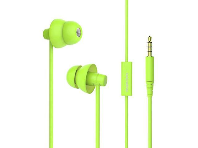 TM Total Soft Silicon Headphones with Mic Sleep Travel Choice for Cellphones Tablets and 35mm Jack Green