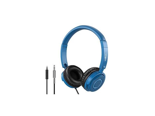 Headphones with Microphone Portable On Ear Headsets Wired with Stereo Bass 15M Tangle Free Cord Adjustable Headband for Home Office Travel Navy