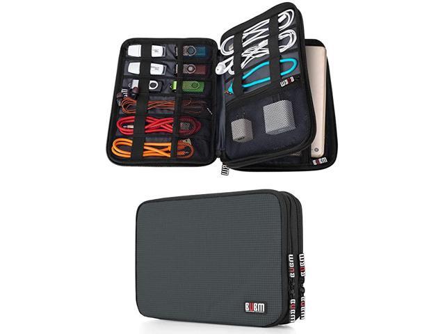 Double Layer Electronic Accessories Organizer Travel Gear Bag for Cables USB Flash Drive Plug and More Perfect Size Fits for iPad Mini Medium Gray