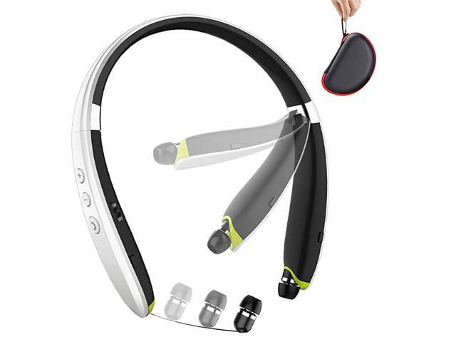 Bluetooth Headphones Upgraded Foldable Wireless Neckband Headset with Retractable Earbuds Noise Cancelling Stereo Earphones with Mic for Workout