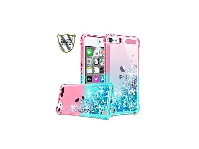 iPod Touch 7 Case iPod Touch 6Touch 5 Case with HD Screen Protector for Girls Women Cute Clear Gradient Glitter Liquid TPU Slim Phone Case for