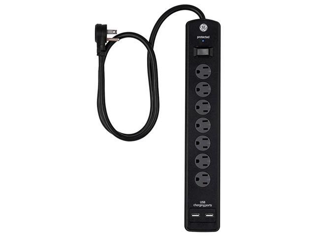 7 Strip Sur Protector with 2 Port USB Charr 3 Ft Power Cord Twist to Close Safety Outlets1300 Joules 21A10W UL Listed Black 33664