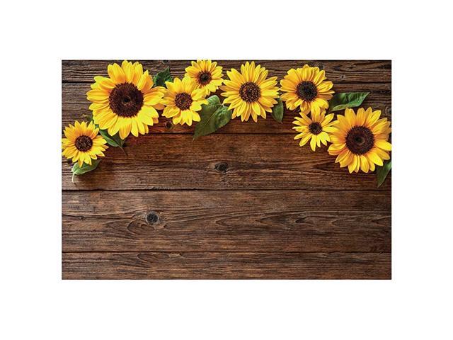 7x5FT Sunflower Brown Wood Backdrops for Photography Rustic Child Baby Shower Birthday Party Background Banner for Picture Photo Studio Photo Booth