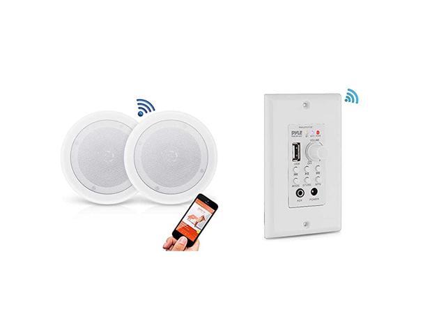 Pair 8 Bluetooth Flush Mount inWall inCeiling 2Way Universal Home Speaker System Spring Loaded Polyprone Cone Polymer Tweeter Stereo Sound in Wall