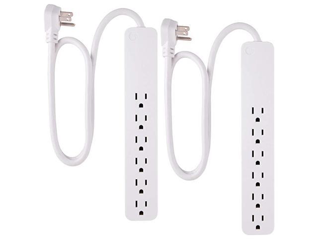 White Strip Sur Protector 2 Pack 6 Outlets Flat Plug Long Power Cord 2Ft Wall Mount 46867 2 Ft