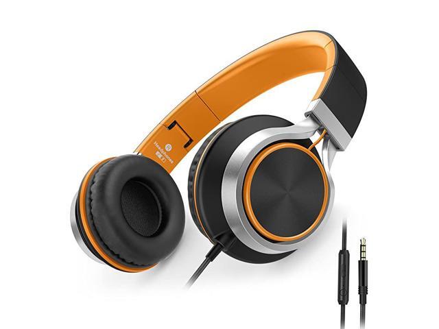 C8 Wired Folding Headphones with Microphone and Volume Control for Cellphones Tablets Android Smartphones Chromebook Laptop Computer Mp34 BlackOrange