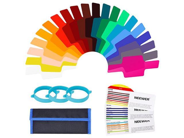 20 Pieces Camera Flash Gels Lighting Filter Transparent Color Correction Filter Kit with 3 Pieces Attachment Band and Storage Pouch for Photo