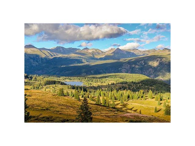 10x65FT Vinyl Backdrop Photography Background Colorado Mountain Lake Trees Nature Scenery Clouds Blue Sky Outdoor Realistic Photographic Shoot