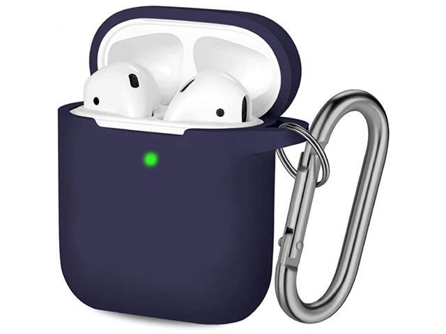 Compatible with AirPods Case Front LED Visible Soft Silicone Protective Cases Cover Skin Designed for Apple AirPod 2 1 Women Men with Keychain Navy