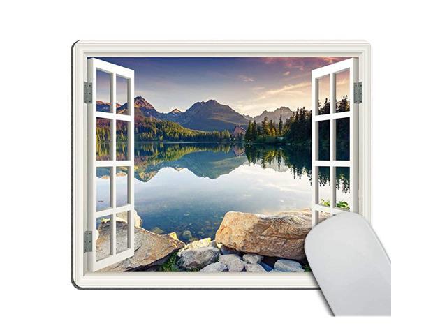 Mouse pad Peaceful Lake Panoramic Picture Through Wooden Windows Scene Custom Design Gaming Mouse pad 95 X 79 Inch 240mmX200mmX3mm
