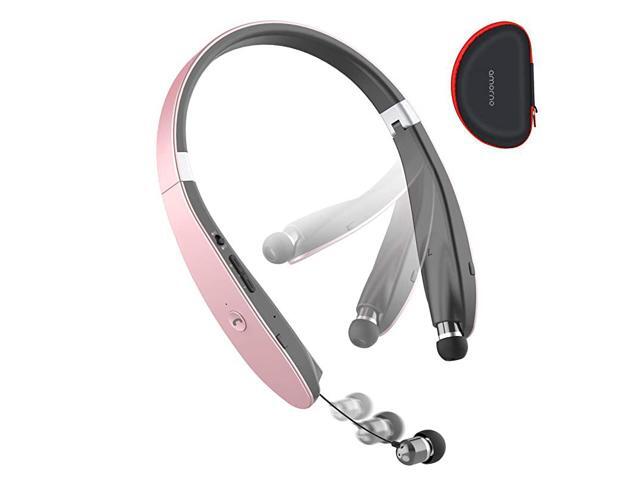 Foldable Bluetooth Headphones Wireless Neckband Headset with Retractable Earbuds Sports Sweatproof Noise Cancelling Stereo Earphones with Mic