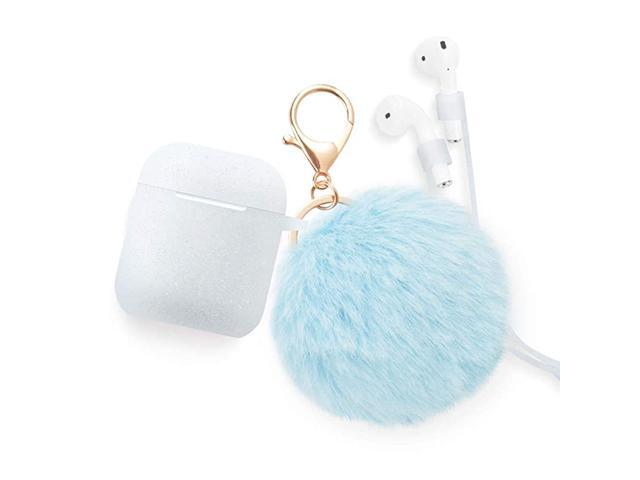 for Airpods Case Drop Proof Air Pods Protective Pom Pom Keychain Case Cover Silicone Skin for Apple Airpods 2 1 Charging Case Cute Fur Ball