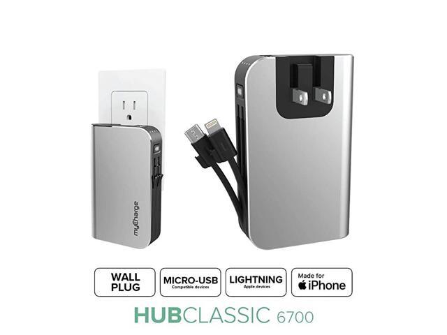Portable Charger for iPhone Built in Cable Power Bank Fast Charging Hub 6700mAh Lightning Micro USB Wall Plug USB Battery Pack External Cell Phone
