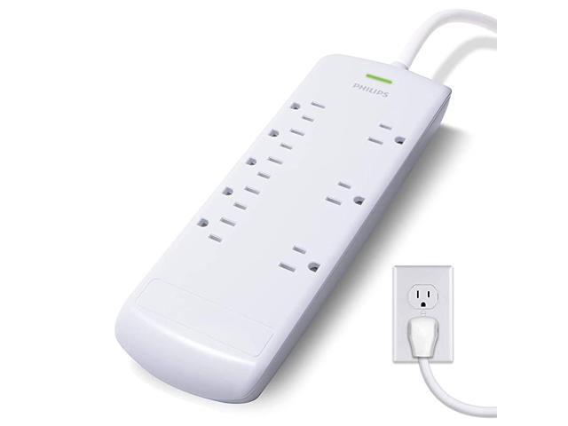 8 Outlet Power Strip Surge Protector 8ft ExtraLong Power Cord Flat Plug Wall Mount 2160 Joules ETL Listed Circuit Breaker Automatic Shutdown White