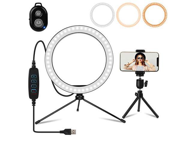Selfie Ring Light with Stand Phone Holder and Bluetooth Remote LED Circle Light Ring for Live StreamMakeup Desk Halo Camera Ringlight for YouTube
