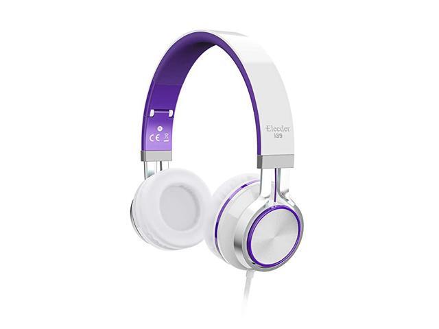 i39 Headphones with Microphone Foldable Lightweight Adjustable On Ear Headsets with 35mm Jack for Cellphones Computer MP34 Kindle School PurpleWhite