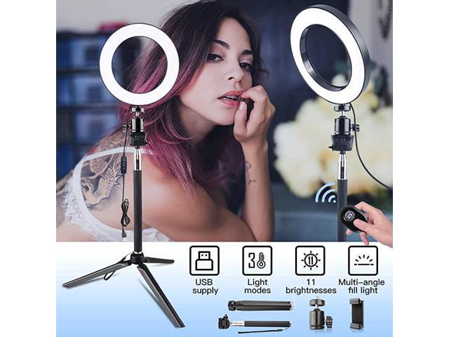 6inch Dimmable LED Selfie Ring Light with Adjustable Stand with Remote Control 3 Modes and 11Level Brightness for YouTube Makeup Photography Shooting