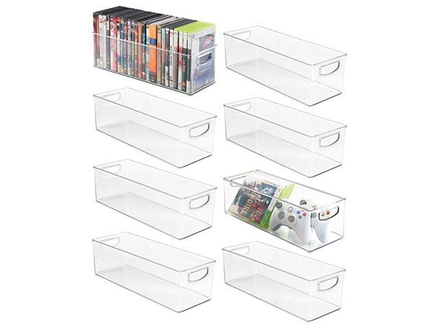 Plastic Stackable Household Storage Organizer Container Bin with Handles for Media Consoles Closets Cabinets Holds DVDs Video Games Gaming