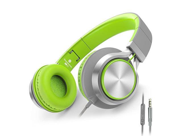 C8 Foldable Wired Headphones with Microphone and Volume Control for Cellphones Tablets Chromebook Smartphones Laptop Computer PC Mp34 GrayGreen