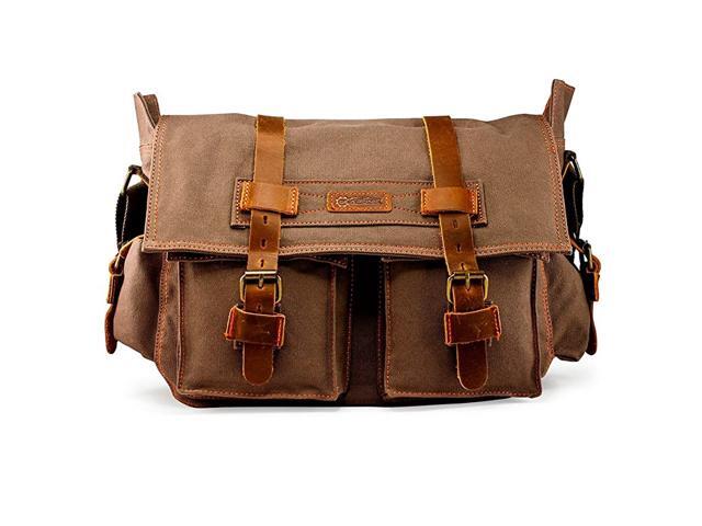 Mens Canvas Leather Messenger Bag for 14 15 17 Laptop Vintage Shoulder Crossbody