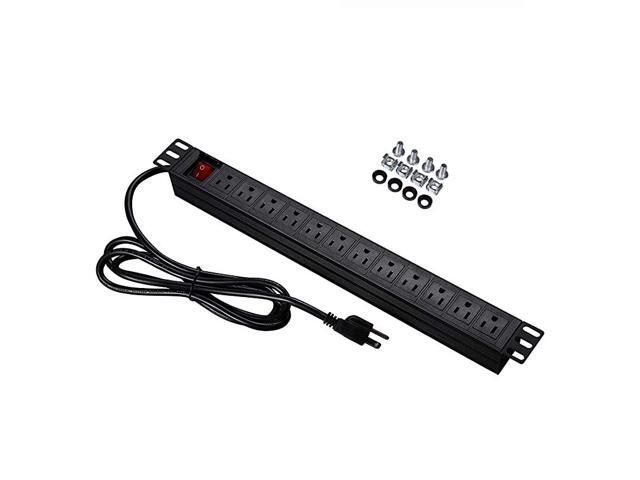 Power Strip Surge Protector RackMount PDU 12 Right Angle Outlets WideSpaced 15A125V 6ft Cord Black