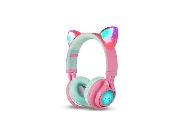 Bluetooth Headphones CT7 Cat Ear LED Light Up Wireless Foldable Headphones Over Ear with Microphone and Volume Control for