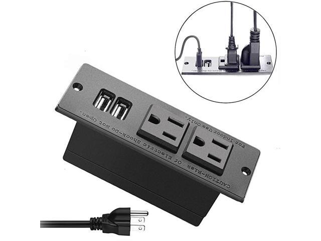 Recessed Power Strip Socket 98Ft CordDesktop Power Grommet Power Strip with 2Outlet 2 USB Ports