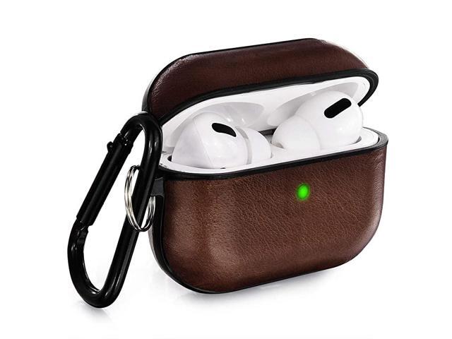 Compatible with Airpods Pro Case Genuine Leather Airpod 3 Case for Airpods Pro Front LED Visible Protective Cover Skin Dark Brown Men