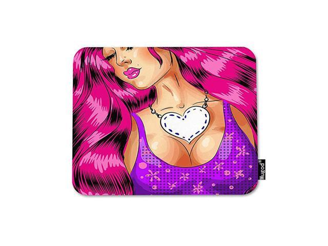 Beautiful Glamour Woman Mouse Pad Sexy Pin Up Girl with Long Waving Pink Hair Decor Gaming Mouse Pad Rectangle NonSlip Rubber Mousepad for