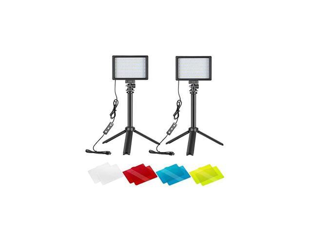 2 Packs Portable Photography Lighting Kit Dimmable 5600K USB 66 LED Video Light with Mini Adjustable Tripod Stand and Color Filters for Table