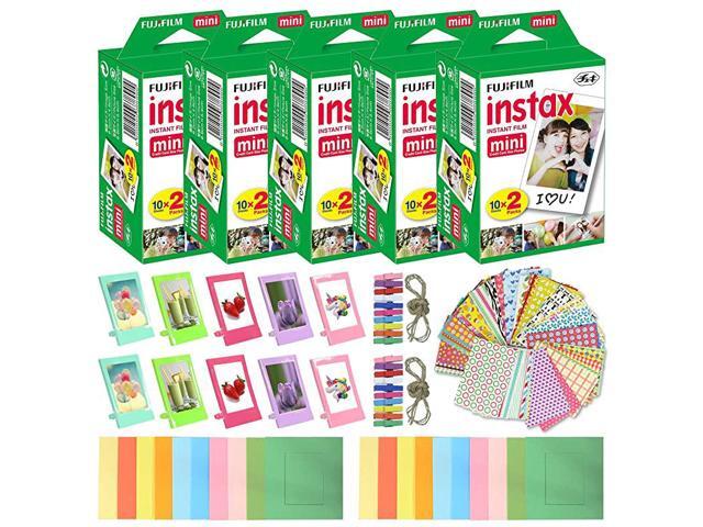 Instax Mini Instant Film 5 Pack 100 Sheets 10 Plastic Desk Frames + 20 Paper Frames Plus 60 Sticker Frames