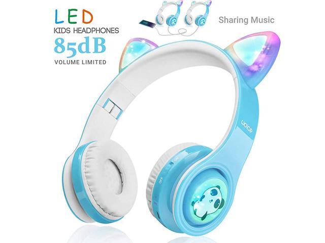 Bluetooth Headphones Cat Ear LED Light Up Wireless Foldable Headphones Over Ear with Mic Music Sharing Function and 85db Limited for