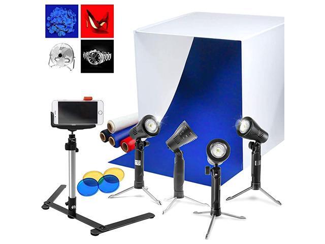 AGG1071 24 Cubic White Photo Video Studio Box Tent for Photo Studio 4 LED Table Top Lights with Stand Mini Camera Stand Cellphone Clip Backgrounds