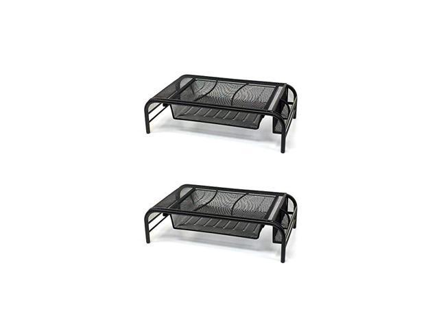 2MESHMONBLK Metal Mesh Stand and Desk Organizer with Drawer Monitor Riser Black2 Pack