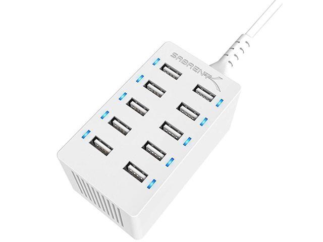 60 Watt 12 Amp 10Port UL Certified FamilySized Desktop USB Rapid Charger Smart USB Charger with Auto Detect Technology White AXTPCSW