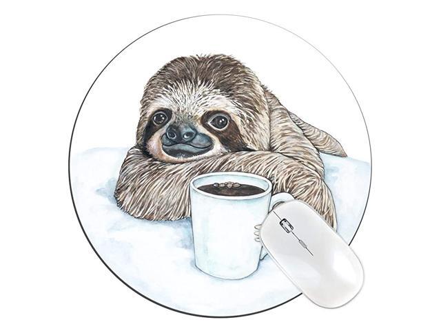 Coffee Sloth Unique 8 Round Mouse Pad Low Profile 18 with Anti Slip Rubber Backing Cloth Surface Featuring Art by Fanny Dallaire for PC Laptop Mac
