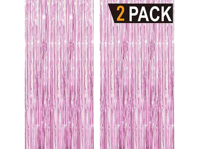 32 ft x 98 ft Metallic Tinsel Foil Fringe Curtains for Party Photo Backdrop Wedding Decor 2 Packs Pink