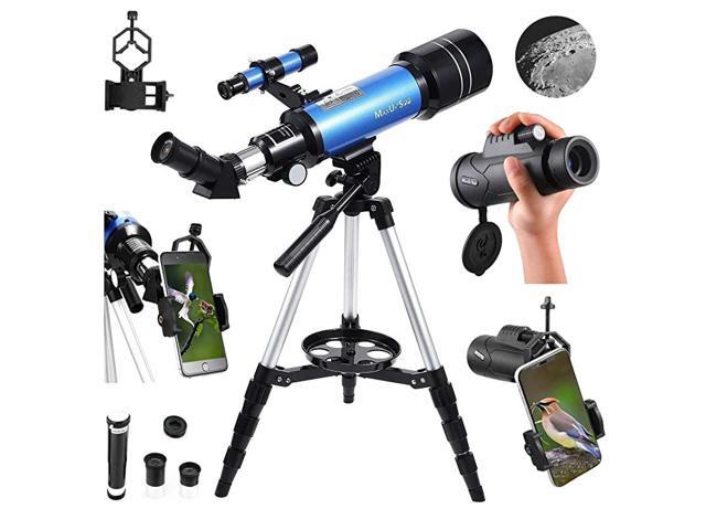70mm Refractor Telescope with Adjustable Tripod for Kids Adults Beginners + Portable 10X42 HD Monocular Bak4 Prism FMC Lens Travel Telescope with