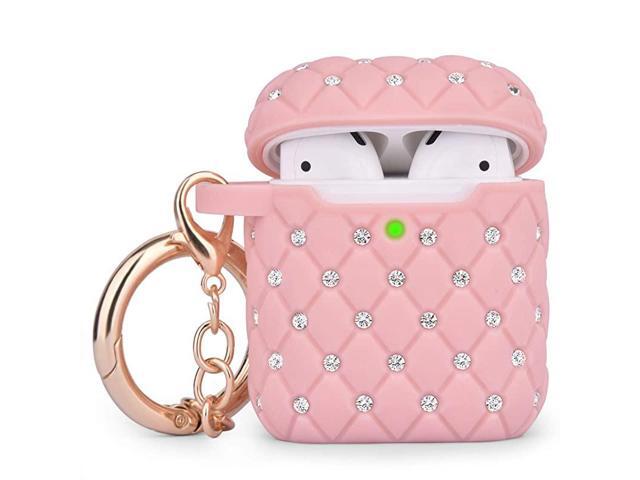 Compatible with Airpods Case Bling Protective Hard TPU Cover Case Women Girls Front LED Visible with Shiny CrystalKeychain for Apple Airpods 21