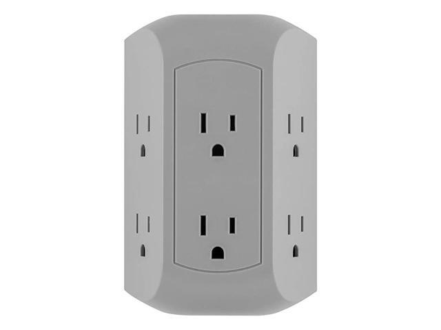 UltraPro 6Outlet Sur Protector Adapter Spaced 3Prong Power Strip Wall Tap Charging Station Side Access Gray 47823