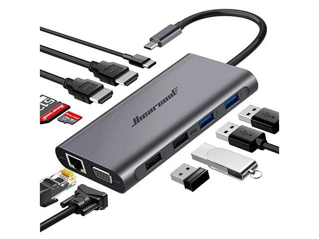 USB C HubUSBC Laptop Docking Station11 in 1 Triple Display Type C Adapter Compatiable for MacBook and Windows2HDMI VGA PD30 SD TF Card Reader