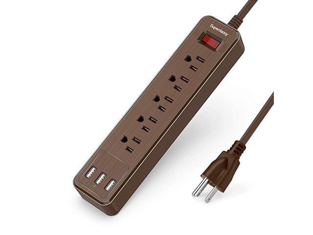 USB Surge Protector Power Strip Mountable Extension Cord Fire Proof Multiple Protection 5 Outlet 3 USB Port with Hook Loop Fastener for iPhone iPad