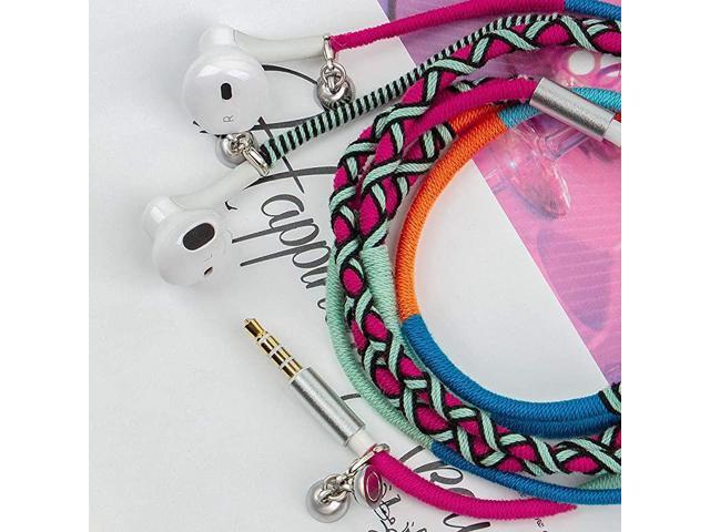 Earphones Earbuds in Ear Headphones with Microphone Remote for iPhone iPad Mac Laptop Android Devices Fabric Braided Wistband Bracelet