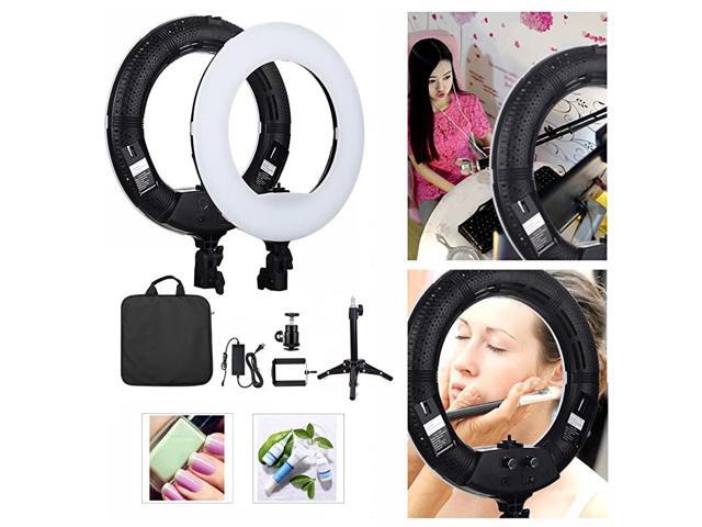 12 Dimmable BiColor LED Light Ring FS390II Kit with Mini Table Stand Carrying Bag Photo Holder for Portrait Selfie YouTube Photo Video Studio