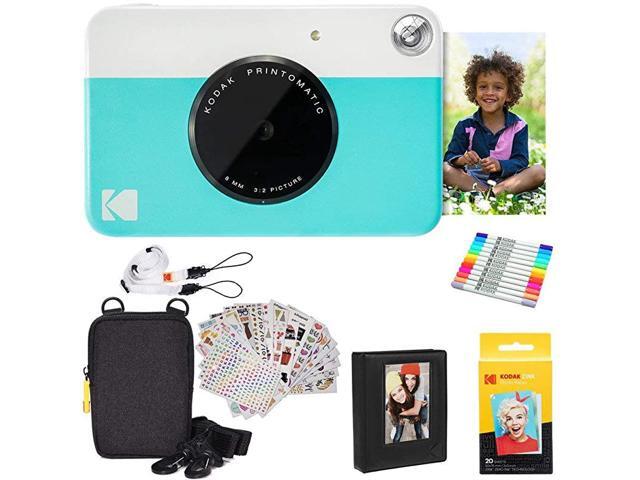Kodak Printomatic Instant Camera Blue Gift Bundle + Paper 20 Sheets + Deluxe Case + 7 Fun Sticker Sets + Twin Tip Markers + Photo Album + Hanging