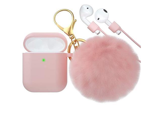for Airpod CaseSilicone Airpods Case Cover with Fur Ball Keychain Compatible with Apple Airpods 21 Front LED Visible