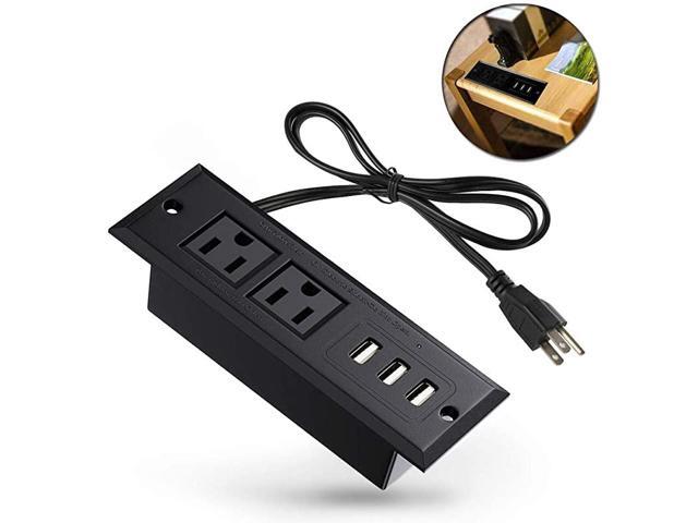Recessed Power Strip Socket with USB PortsTable Power StripDesktop Charging Station with 2Outlets and 3 USB PortsMax 3A